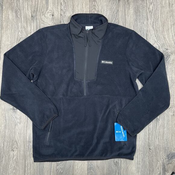 Columbia 1/2 Fleece Sweater Size Medium Mens Black Sequoia Grove $60 - Picture 1 of 16